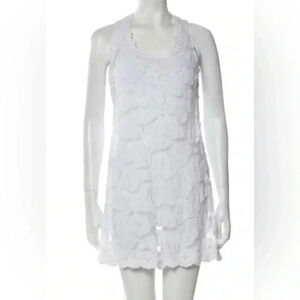 Woman LETARTE White Sheer Handmade Crochet Sleeveless Swim Coverup Dress Medium